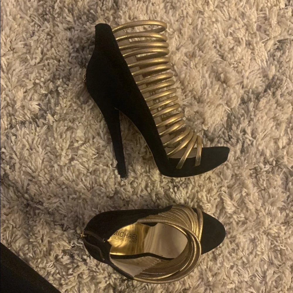 Michael Kors black and gold suede heels - Picture 3 of 8